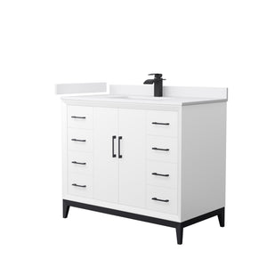 Amici 42 Inch Single Bathroom Vanity in White White Cultured Marble Countertop Undermount Square Sink Matte Black Trim