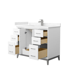 Amici 42 Inch Single Bathroom Vanity in White Carrara Cultured Marble Countertop Undermount Square Sink Brushed Nickel Trim
