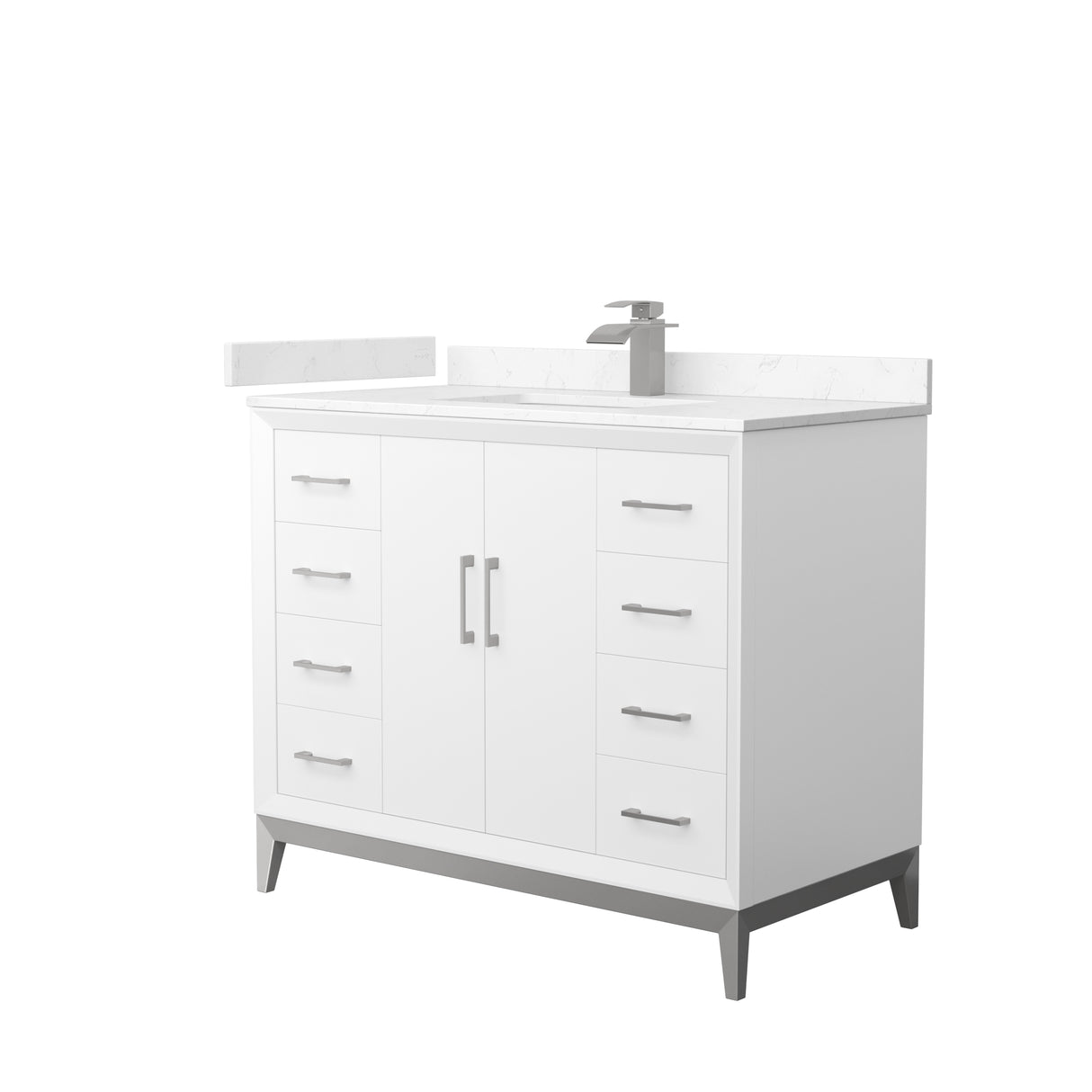 Amici 42 Inch Single Bathroom Vanity in White Carrara Cultured Marble Countertop Undermount Square Sink Brushed Nickel Trim