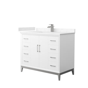 Amici 42 Inch Single Bathroom Vanity in White Carrara Cultured Marble Countertop Undermount Square Sink Brushed Nickel Trim