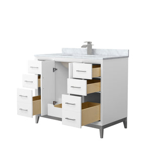 Amici 42 Inch Single Bathroom Vanity in White White Carrara Marble Countertop Undermount Square Sink Brushed Nickel Trim