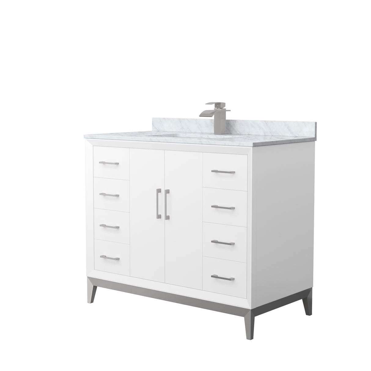 Amici 42 Inch Single Bathroom Vanity in White White Carrara Marble Countertop Undermount Square Sink Brushed Nickel Trim