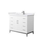 Amici 42 Inch Single Bathroom Vanity in White White Cultured Marble Countertop Undermount Square Sink Brushed Nickel Trim