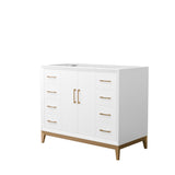 Amici 42 Inch Single Bathroom Vanity in White No Countertop No Sink Satin Bronze Trim