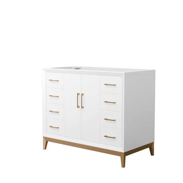 Amici 42 Inch Single Bathroom Vanity in White No Countertop No Sink Satin Bronze Trim