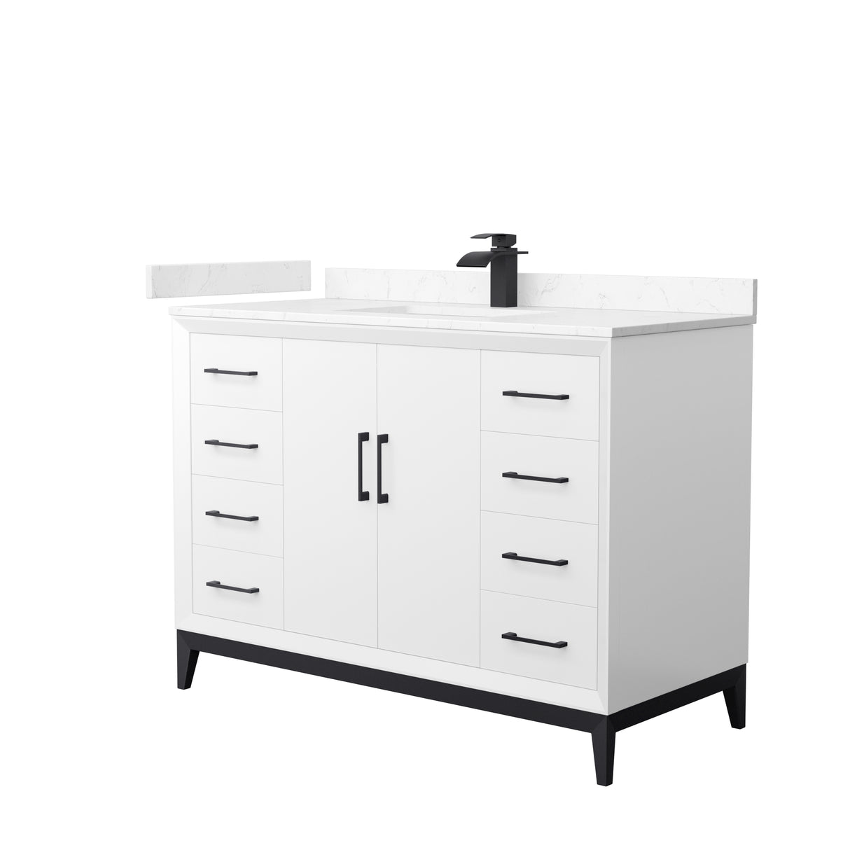 Amici 48 Inch Single Bathroom Vanity in White Carrara Cultured Marble Countertop Undermount Square Sink Matte Black Trim