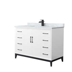 Amici 48 Inch Single Bathroom Vanity in White White Carrara Marble Countertop Undermount Square Sink Matte Black Trim