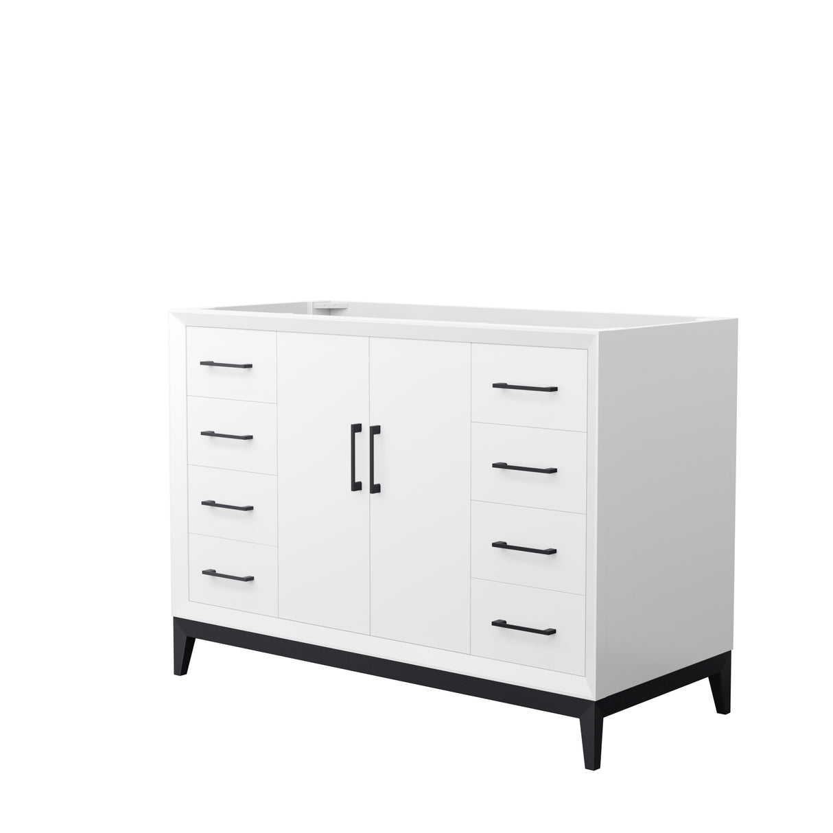 Amici 48 Inch Single Bathroom Vanity in White No Countertop No Sink Matte Black Trim