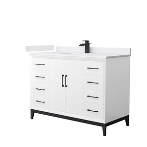 Amici 48 Inch Single Bathroom Vanity in White White Cultured Marble Countertop Undermount Square Sink Matte Black Trim