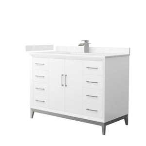 Amici 48 Inch Single Bathroom Vanity in White Carrara Cultured Marble Countertop Undermount Square Sink Brushed Nickel Trim
