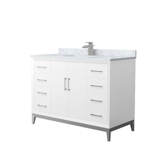Amici 48 Inch Single Bathroom Vanity in White White Carrara Marble Countertop Undermount Square Sink Brushed Nickel Trim