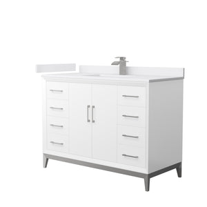 Amici 48 Inch Single Bathroom Vanity in White White Cultured Marble Countertop Undermount Square Sink Brushed Nickel Trim