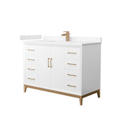 Amici 48 Inch Single Bathroom Vanity in White Carrara Cultured Marble Countertop Undermount Square Sink Satin Bronze Trim