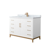 Amici 48 Inch Single Bathroom Vanity in White White Carrara Marble Countertop Undermount Square Sink Satin Bronze Trim