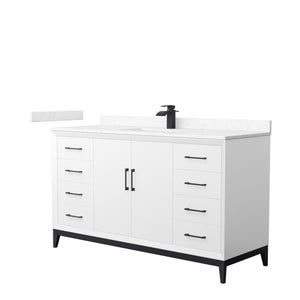 Amici 60 Inch Single Bathroom Vanity in White Carrara Cultured Marble Countertop Undermount Square Sink Matte Black Trim