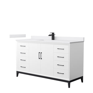 Amici 60 Inch Single Bathroom Vanity in White White Cultured Marble Countertop Undermount Square Sink Matte Black Trim