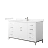 Amici 60 Inch Single Bathroom Vanity in White Carrara Cultured Marble Countertop Undermount Square Sink Brushed Nickel Trim