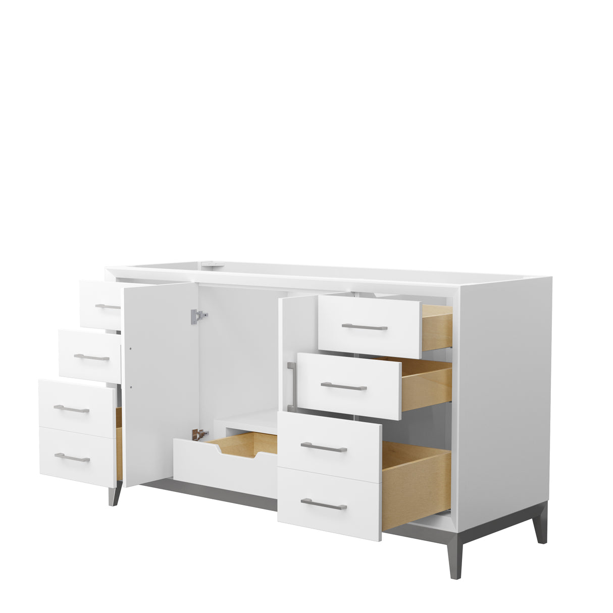 Amici 60 Inch Single Bathroom Vanity in White No Countertop No Sink Brushed Nickel Trim