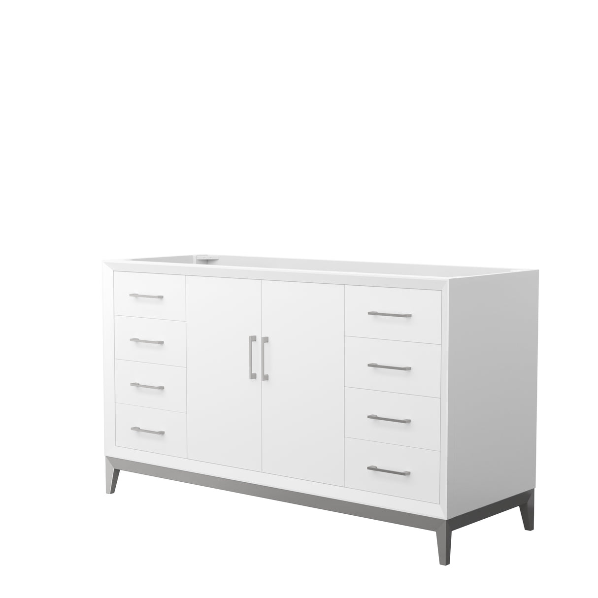 Amici 60 Inch Single Bathroom Vanity in White No Countertop No Sink Brushed Nickel Trim