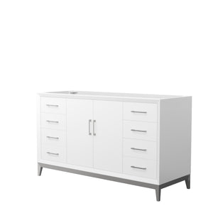 Amici 60 Inch Single Bathroom Vanity in White No Countertop No Sink Brushed Nickel Trim