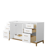 Amici 60 Inch Single Bathroom Vanity in White No Countertop No Sink Satin Bronze Trim