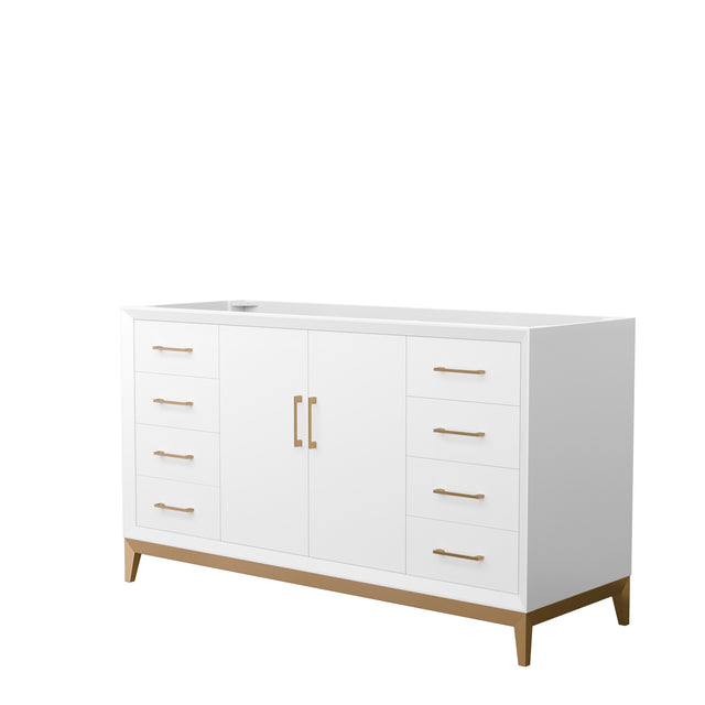 Amici 60 Inch Single Bathroom Vanity in White No Countertop No Sink Satin Bronze Trim