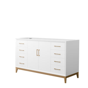 Amici 60 Inch Single Bathroom Vanity in White No Countertop No Sink Satin Bronze Trim