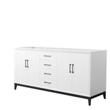 Amici 72 Inch Double Bathroom Vanity in White No Countertop No Sink Matte Black Trim