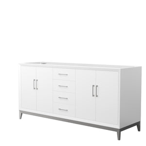 Amici 72 Inch Double Bathroom Vanity in White No Countertop No Sink Brushed Nickel Trim