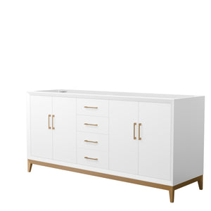 Amici 72 Inch Double Bathroom Vanity in White No Countertop No Sink Satin Bronze Trim