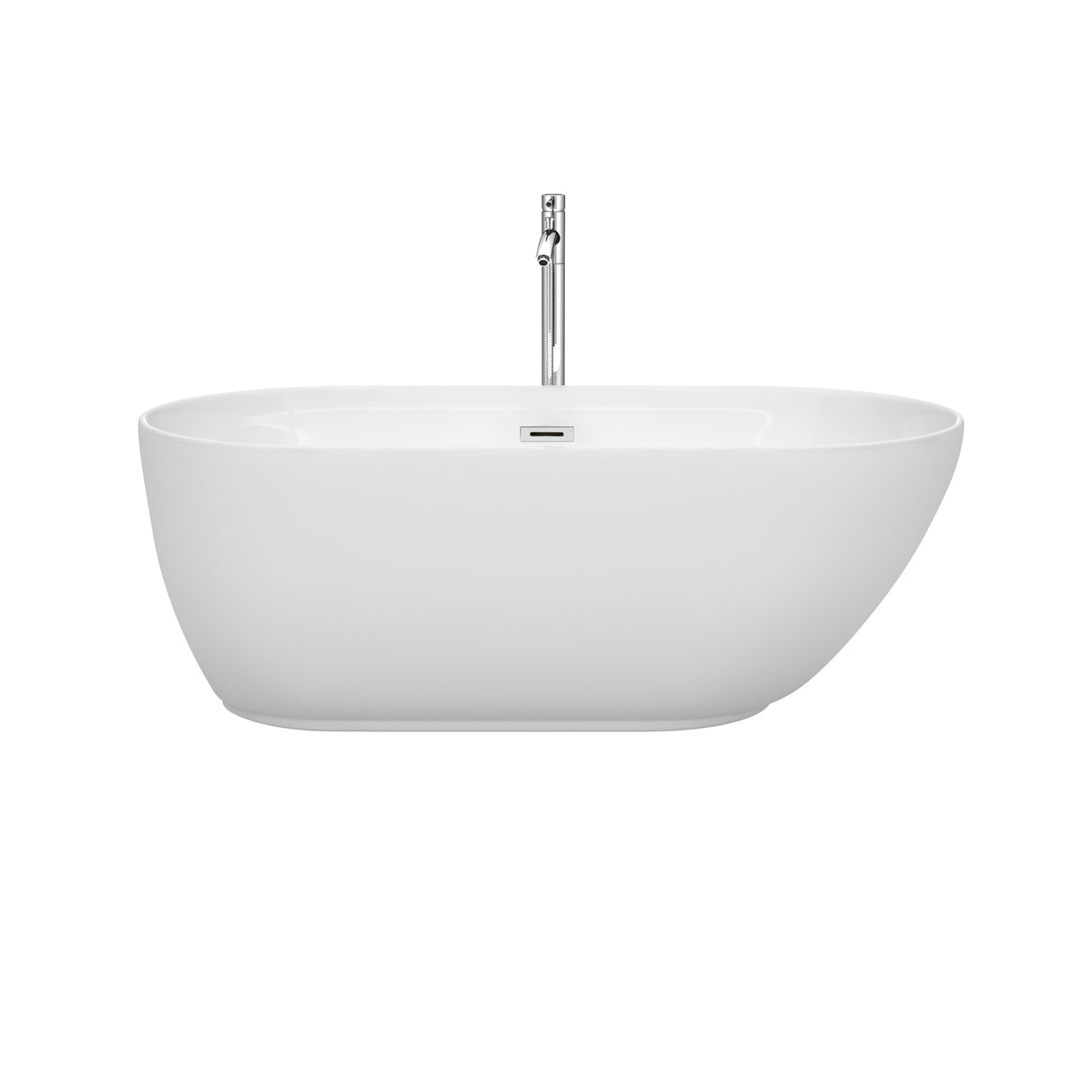 Melissa 60 Inch Freestanding Bathtub in White with Floor Mounted Faucet Drain and Overflow Trim in Polished Chrome
