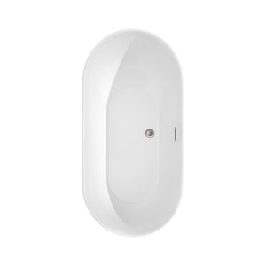 Melissa 60 Inch Freestanding Bathtub in White with Floor Mounted Faucet Drain and Overflow Trim in Brushed Nickel