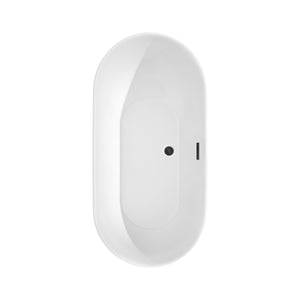 Melissa 60 Inch Freestanding Bathtub in White with Matte Black Drain and Overflow Trim