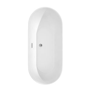 Melissa 65 Inch Freestanding Bathtub in White with Floor Mounted Faucet Drain and Overflow Trim in Polished Chrome
