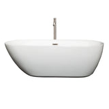 Melissa 65 Inch Freestanding Bathtub in White with Floor Mounted Faucet Drain and Overflow Trim in Brushed Nickel