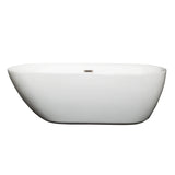 Melissa 65 Inch Freestanding Bathtub in White with Brushed Nickel Drain and Overflow Trim