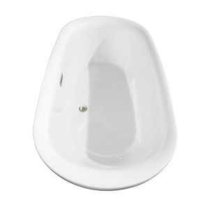 Melissa 65 Inch Freestanding Bathtub in White with Floor Mounted Faucet Drain and Overflow Trim in Brushed Nickel