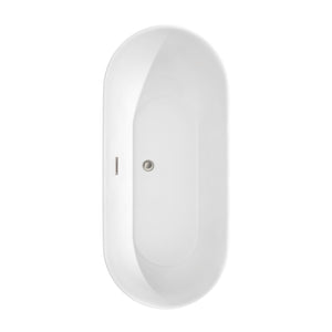 Melissa 65 Inch Freestanding Bathtub in White with Floor Mounted Faucet Drain and Overflow Trim in Brushed Nickel