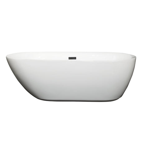 Melissa 65 Inch Freestanding Bathtub in White with Matte Black Drain and Overflow Trim