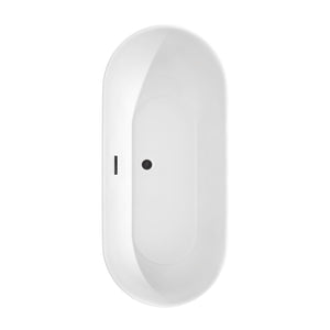 Melissa 65 Inch Freestanding Bathtub in White with Matte Black Drain and Overflow Trim
