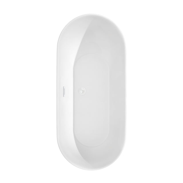 Melissa 65 Inch Freestanding Bathtub in White with Shiny White Trim and Floor Mounted Faucet in Brushed Gold