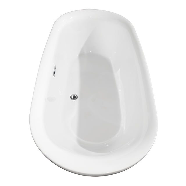 Melissa 71 Inch Freestanding Bathtub in White with Polished Chrome Trim and Floor Mounted Faucet in Brushed Gold
