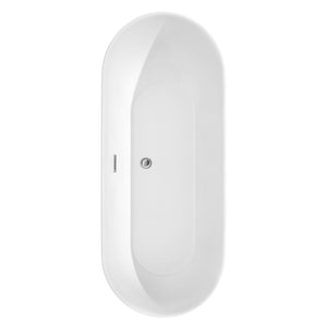 Melissa 71 Inch Freestanding Bathtub in White with Floor Mounted Faucet Drain and Overflow Trim in Polished Chrome