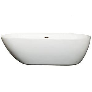 Melissa 71 Inch Freestanding Bathtub in White with Brushed Nickel Drain and Overflow Trim