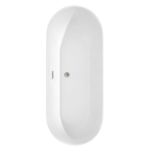Melissa 71 Inch Freestanding Bathtub in White with Floor Mounted Faucet Drain and Overflow Trim in Brushed Nickel