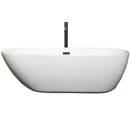 Melissa 71 Inch Freestanding Bathtub in White with Floor Mounted Faucet Drain and Overflow Trim in Matte Black