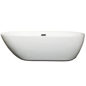 Melissa 71 Inch Freestanding Bathtub in White with Matte Black Drain and Overflow Trim