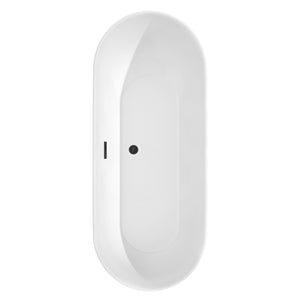Melissa 71 Inch Freestanding Bathtub in White with Matte Black Drain and Overflow Trim