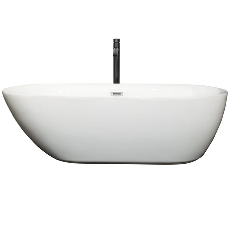 Melissa 71 Inch Freestanding Bathtub in White with Polished Chrome Trim and Floor Mounted Faucet in Matte Black