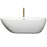 Melissa 71 Inch Freestanding Bathtub in White with Polished Chrome Trim and Floor Mounted Faucet in Brushed Gold
